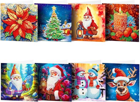 Huacan Christmas Cards DIY Diamond Painting Round Drill Greeting Thank You Cards Creative Gift 8 Packs in Saudi Arabia