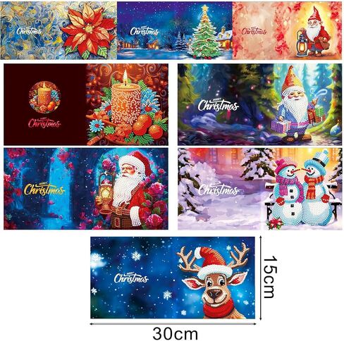 Huacan Christmas Cards DIY Diamond Painting Round Drill Greeting Thank You Cards Creative Gift 8 Packs in Saudi Arabia