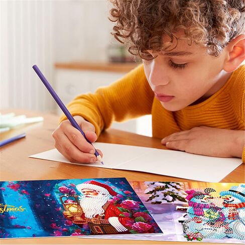 Huacan Christmas Cards DIY Diamond Painting Round Drill Greeting Thank You Cards Creative Gift 8 Packs in Saudi Arabia