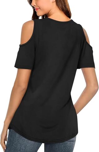 Minetom Women's Cold Shoulder Tops Short Sleeve V Neck T Shirts Basic Summer Tees in Kuwait