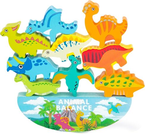 3 otters 12PCS Wooden Dinosaur Toys for Kids, Wooden Stacking Montessori Toys for Toddlers Balance Competition Game Boy Family Birthday Gifts in Saudi Arabia