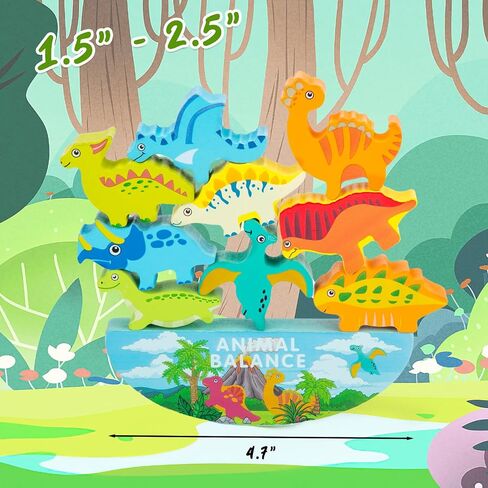 3 otters 12PCS Wooden Dinosaur Toys for Kids, Wooden Stacking Montessori Toys for Toddlers Balance Competition Game Boy Family Birthday Gifts in Saudi Arabia