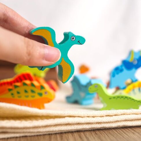 3 otters 12PCS Wooden Dinosaur Toys for Kids, Wooden Stacking Montessori Toys for Toddlers Balance Competition Game Boy Family Birthday Gifts in Saudi Arabia