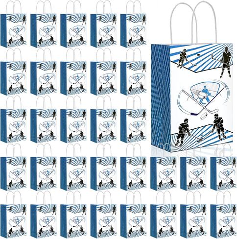 18 PCS Hockey Paper Gift Fags Candy Goody Sport موضوع حقائب معاملة مع مقبض الحفلات للاحتفال لعبة الهوكي لعبة عيد ميلاد الإمدادات الزخمة الميدانية للوجبات الخفيفة in Kuwait