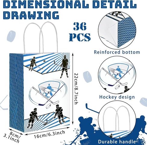 18 PCS Hockey Paper Gift Fags Candy Goody Sport موضوع حقائب معاملة مع مقبض الحفلات للاحتفال لعبة الهوكي لعبة عيد ميلاد الإمدادات الزخمة الميدانية للوجبات الخفيفة in Kuwait