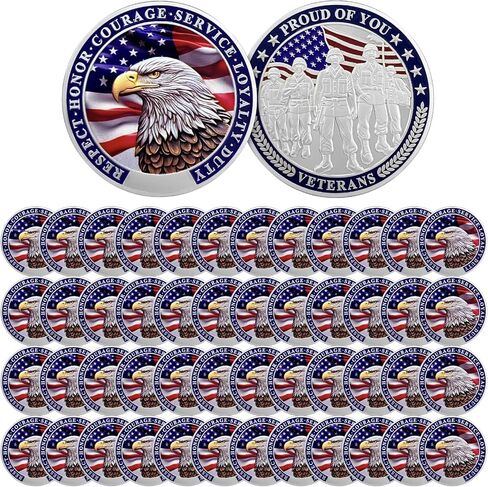 Military Challenge Coins - 50 Pcs Nation's Gratitude Military Coins Thank You for Your Service Proudly Saluting Veterans Coin Military Appreciation Gift (Sliver) in Saudi Arabia