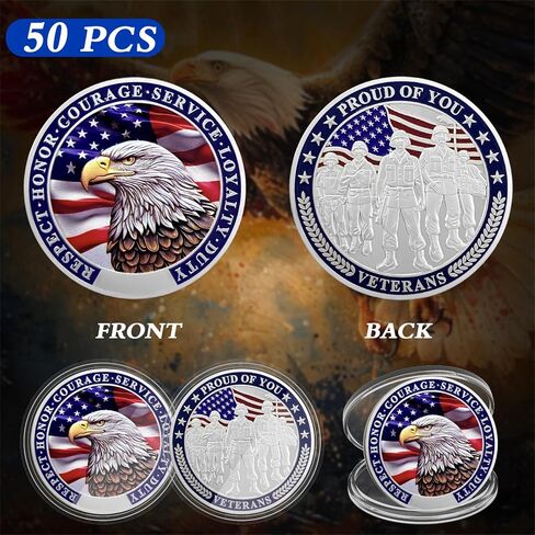 Military Challenge Coins - 50 Pcs Nation's Gratitude Military Coins Thank You for Your Service Proudly Saluting Veterans Coin Military Appreciation Gift (Sliver) in Saudi Arabia