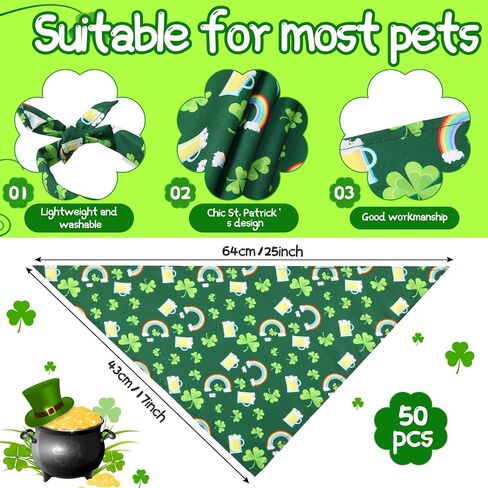 Sanwuta 50 Pitch St. Particks Dog Bandanas Bibs Bibs Triangle Dog Bandanas مع أنماط البرسيم لتزيين زي Particks (31.5 × 21.65 × 21.65 بوصة) in Kuwait