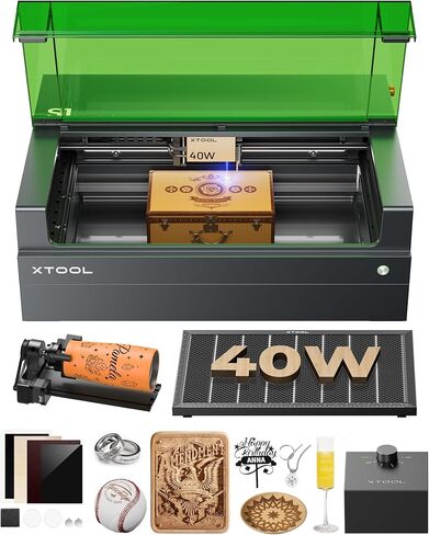 xTool S1 40W Laser Cutter and Laser Engraver for Tumblers, 23.93" x 15.16" Bed Size, 600mm/s Speed, Laser Engraving Machine, Laser Engraver for Wood and Metal, Acrylic, Big Project - Rotary Bundle in Saudi Arabia