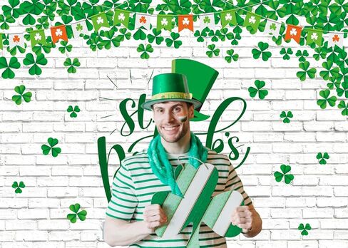XCKALI Happy St. Patrick's Day Backdrop White Brick Wall St Patricks Day Party Decorations Green Lucky St Patricks Day Children Photography Backdrop 8x6FT in Saudi Arabia