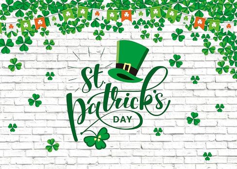 XCKALI Happy St. Patrick's Day Backdrop White Brick Wall St Patricks Day Party Decorations Green Lucky St Patricks Day Children Photography Backdrop 8x6FT in Saudi Arabia