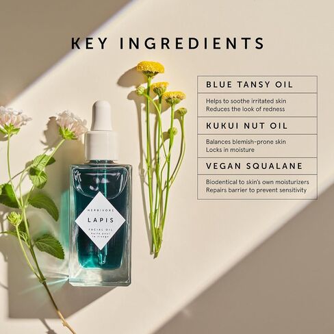 Herbivore Lapis Blue Tansy Face Oil-مرطب لموازنة الجلد للبشرة الدهنية المعرضة لحب الشباب | احمرار مهدئ ، غني بالأزولين ، قائم على النبات ، نباتي وخالي من القسوة in Kuwait