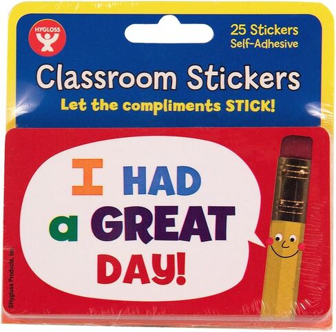 منتجات Hygloss جيدة السلوك - كان لدي يوم رائع - حافز للطلاب والأطفال - جائزة الطالب - 3.5 × 2 بوصة - 25 ملصقًا لكل عبوة in Kuwait