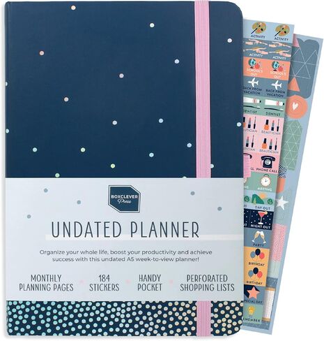 Boxclever Press Undated Planner. Undated Weekly Planner to Schedule, Plan & Organize. Agenda Planner with Tear Out Grocery Lists, Monthly Planning, Planner Stickers & More. 8.5 x 5.5ins in Saudi Arabia