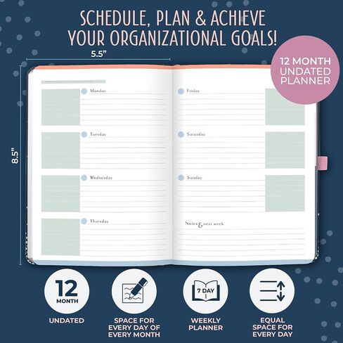 Boxclever Press Undated Planner. Undated Weekly Planner to Schedule, Plan & Organize. Agenda Planner with Tear Out Grocery Lists, Monthly Planning, Planner Stickers & More. 8.5 x 5.5ins in Saudi Arabia