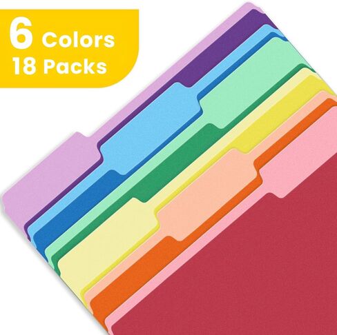 SUNEE File Folders, 18 Pack Manilla Folders 8.5 x 11, Colored Folders Office Organization Home School Folders for Documents Files Paper,6 Assorted Colors in Kuwait