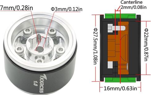 RC 1.0 Beadlock Wheels Offsets -2 Aluminum Rims for AX24 1/18 TRX4M All 1/24 Scale Axial SCX24 Deadbolt RC Crawler Car Wheels Upgrades 4Pc (Blue & Silver) in Saudi Arabia