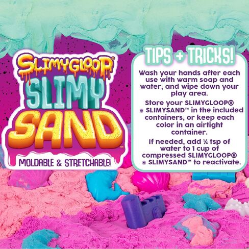 by Horizon Group USA, 4.5 lbs of Stretchable, Expandable, Moldable Non-Stick Slimy Play Sand in 3 Reusable Buckets, Purple/Blue/White in Saudi Arabia