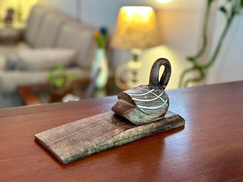 Unique Decorative Wooden Door Stopper Holder Wedge Jammer Multi Surface Non Skid for Kids Room On Wood Carpet Tile Concrete for Baby Child Safety Heavy Duty Wall Protector for Home (Swan) in Saudi Arabia