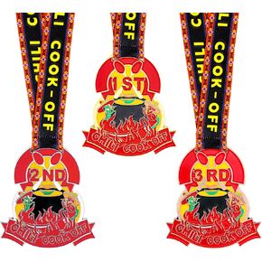3 حزم من ميداليات Chili Cook Off Trophy، المركز الأول ذهبي، المركز الثاني فضي، المركز الثالث البرونزي، جوائز Chili Cook Off مع أشرطة الرقبة لحفل توزيع الجوائز in Saudi Arabia