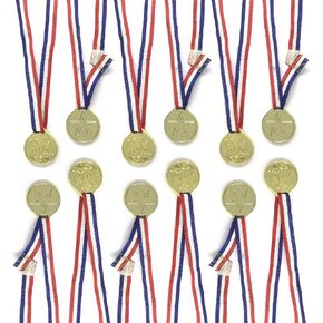Gold Medals for Kids Necklaces Toy Medals Soccer Medals Award Medals 1st Place Medals Ribbons for Medals Prize Ribbons Plastic Medals Winner Ribbons Fake Medals Race Medals (12 Pack)