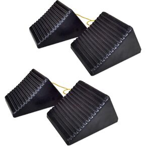 Rubber Wheel Chock with Rope Set of 4pcs, Heavy Duty RV Tire Chocks for Travel Trailers, Camper, Small Airplant, Cars, Motorcycle and Truck 4 Packs, 8" Length x 5" Width x 4" Height