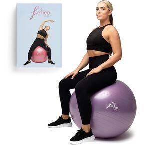 Femeo® Yoga Ball for Exercise, Stability, Pregnancy Pilates & Birthing | 100 Page Book | Over 50 Workout Exercises | Anti Burst