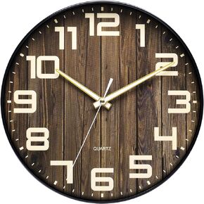 10 Inch Wooden Round Wall Clock Silent & Non-Ticking Retro Wall Clock Operated for Living Room Bedroom Kitchen(26 cm/ 10")