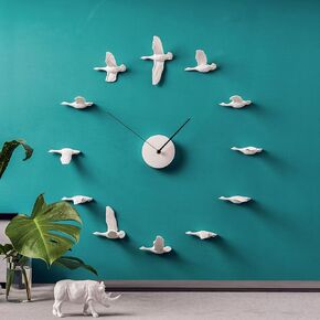 haoshi Handcrafted Decorative Wall Clock, Elevate with Original Charm, Luxury Details, & Lifelike Migrant Bird Movement. Modern, Oversized, Frameless Decor for Living Room Aesthetic (25 Inch, White)