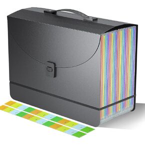 25 Pockets Expanding File Folders,Accordion File Organizer,Portable Filing Box with Plastic Handle,Expandable File Folder,Monthly Bill Receipt Paper and Document Organizer,Colored Tabs,A4/Letter Size