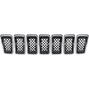 Compatible with 2019-2021 Jeep Cherokee 7pcs Front Grille Inserts Black Honeycomb Mesh Chrome Trim Cover, Matte Black Mesh + Chrome Trim
