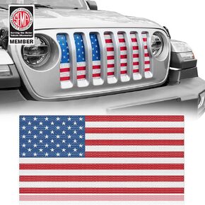Hooke Road Wrangler JL & Gladiator Grill Insert Flag Grille Mesh Bug Screen Deflector for 2018-2024 Jeep JL Wrangler & Gladiator JT (Distressed U.S. Flag Old Glory)