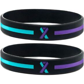 Teal and Purple Awareness Ribbon Wristbands (6-pack) - Silicone Rubber Support Bracelets for Suicide Prevention Awareness and Sexual Assault Awareness - Unisex Size for Men Women Boys Girls