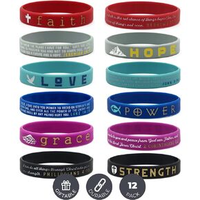 Inkstone Christian Inspirational Bible Silicone Rubber Wristbands 12 Pack - Motivational Wristbands Bracelets for Men & Women - Personalized Pack of WWJD Bracelets, Durable Rubber Band Bracelets