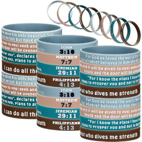 48 Pieces Bible Verse Bracelets Christian Scripture Bracelets Bulk Rubber Religious Silicone Bible Verses Wristbands Faith Hope Belief Inspirational Wristbands