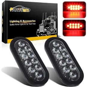 Partsam 2Pcs 6 Inch Oval Red Led Trailer Tail Lights 10 Diodes Clear Lens Stop Brake Turn Lights Grommet and Pigtails Waterproof 12V Sealed for RV Trucks, 6 Oval led Tail Lights Clear