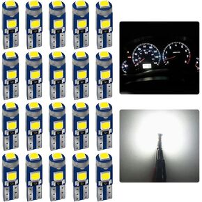 20 Piece T5 LED Bulbs Dashboard Lights 3030 Chipsets 74 37 27 17 2721 Replacements for Interior Dome Door Instrument Panel Cluster Light, 6000K White