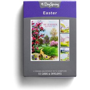 DaySpring - Easter - He is Risen - 4 Design Assortment with Scripture - 12 Boxed Cards & Envelopes (J4926)