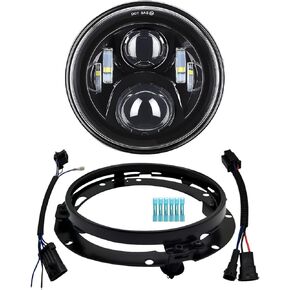 7 inch Motorcycle LED Headlight DOT Lamp Kit with Mounting Bracket Compatible with Harley Davidson Fatboy Street Glide Heritage Softail Road King Switchback Electra Glide Ultra Classic Black