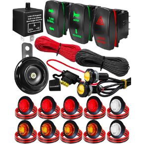 Universal ATV UTV SXS Turn Signal Set, Street Legal Kit with 110DB Horn Reverse Light Rocker Switch Flasher Relay Fuse Wire Fits for Polaris RZR Ranger Xp Turbo Can-Am Kawasaki Golf Cart Arctic Cat