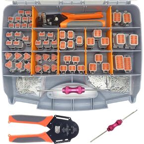 338 pcs DT Deutsch Connector Kit,2 3 4 6 8 12 Pin Connectors, Crimping Tool(14-18AWG), DT Connector Removal Tool , Size 16 Solid Terminal Contacts(14-20AWG), Waterproof Automotive Electrical Connector