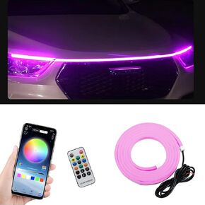 Pack-1 Car Hood LED Strip Lights, 59In Long 12V Led Vibe Light, Waterproof Safe Light Guide Strip with Tape, Universal for Car Truck SUV Interior & Exterior Vibe Light (Pink)