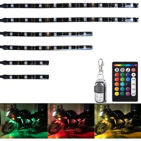 6Pcs RGB Motorcycle LED Light Kit Waterproof Multi-Color Neon Atmosphere LED Underglow Lights with Dual RF Remote Control for Golf Cart Motorcycle Harley Davidson Kawasaki Suzuki