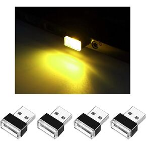 4 PCS USB LED Car Interior Atmosphere Lamp, Portable Mini LED Night Light, Plug-in Night Light Car Ambient Lighting Kit, Automotive Interior Decor Light for Most Vehicles (Blue)