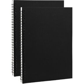 DSTELIN 10 inch x 7.5 inch, 100GSM, Blank Spiral Notebook, 2-Pack, Soft Cover, Sketch book, 120 Pages / 60 Sheets, (Black)