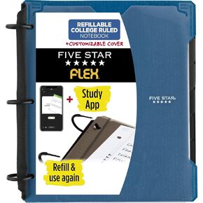 Five Star Flex Refillable Notebook + Study App, College Ruled Paper, 1 Inch TechLock Rings, Pockets, Tabs and Dividers, 200 Sheet Capacity, Customizable Cover, Black (29326AA2)