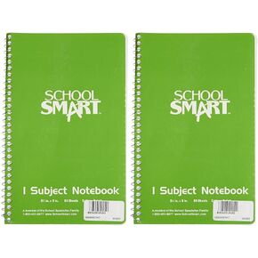 School Smart Spiral Non-Perforated 1 Subject College Ruled Notebook, 9-1/2 x 6 Inches