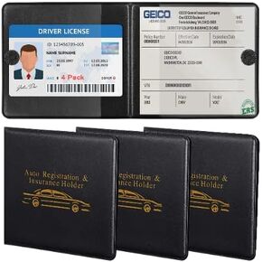 Car Auto Insurance Registration BLACK Document Wallet Holders 4 Pack,Automobile, Motorcycle, Truck, Trailer Vinyl ID Holder & Visor Storage,Necessary in Every Vehicle,4 Pack Set