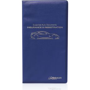Andalus Auto Registration & Insurance Card Holder Pack of 1, Waterproof Essential Car Registration Holder with Hook & Velcro Closure, Perfect for Every Vehicles Glove Boxes (Blue - 9.5" x 5.15")