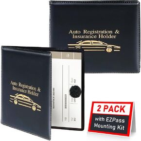 CANOPUS Registration and Insurance Card Holder, Car Document Holder, Wallet for Auto, Trailer, Truck - 2 Pack with EZ Pass Mounting Kit, Ez Pass Strips